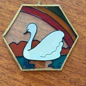Vintage Swan and Rainbow Faux Stained Glass Suncatcher